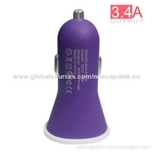 3.4A Big Output Car Charger with Rubber Paint Case, 61 x 36 x 29mm Size